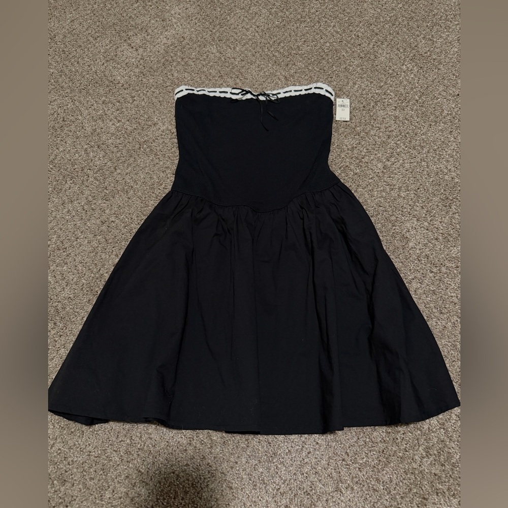 Aerie Black Strapless Dress with White Trim